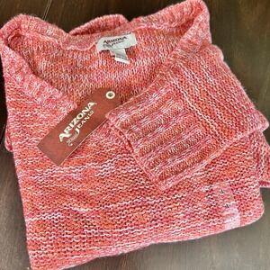 Arizona Jean Co Coral Pink Marled V-Neck Sweater Women's L NWT High‎ Low Hem